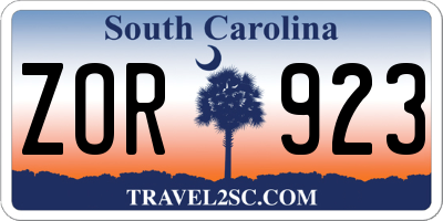 SC license plate ZOR923