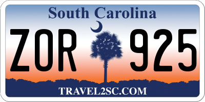 SC license plate ZOR925