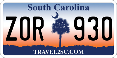 SC license plate ZOR930