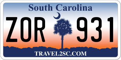 SC license plate ZOR931
