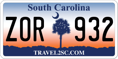 SC license plate ZOR932