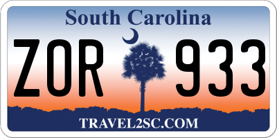 SC license plate ZOR933