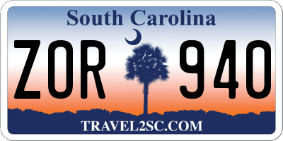 SC license plate ZOR940
