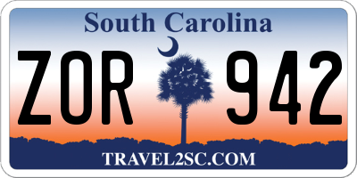 SC license plate ZOR942