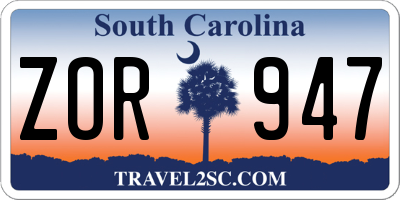 SC license plate ZOR947