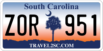 SC license plate ZOR951