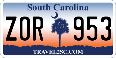 SC license plate ZOR953