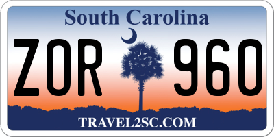 SC license plate ZOR960
