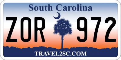 SC license plate ZOR972