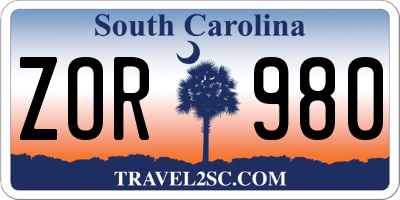SC license plate ZOR980