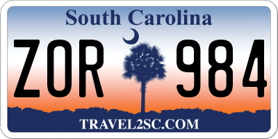 SC license plate ZOR984