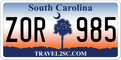 SC license plate ZOR985