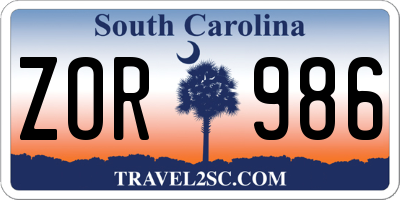 SC license plate ZOR986