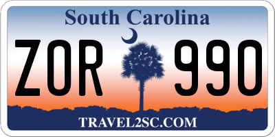 SC license plate ZOR990