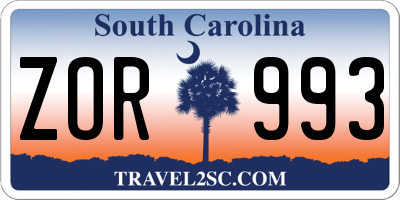 SC license plate ZOR993