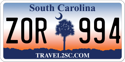 SC license plate ZOR994