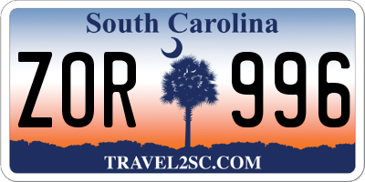 SC license plate ZOR996