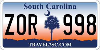 SC license plate ZOR998