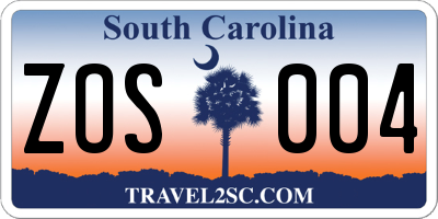 SC license plate ZOS004