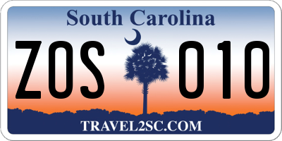 SC license plate ZOS010
