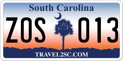 SC license plate ZOS013