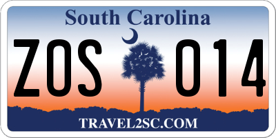 SC license plate ZOS014