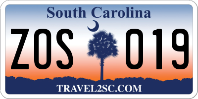 SC license plate ZOS019