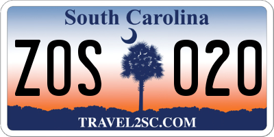 SC license plate ZOS020