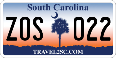 SC license plate ZOS022