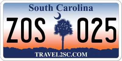 SC license plate ZOS025