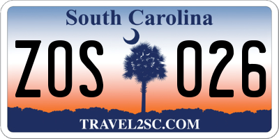 SC license plate ZOS026