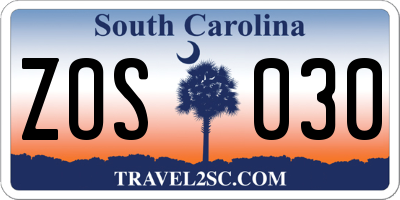 SC license plate ZOS030