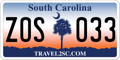 SC license plate ZOS033