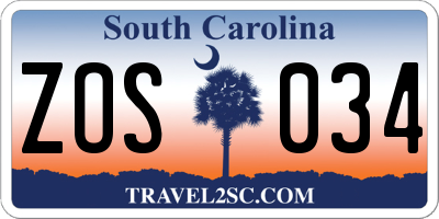 SC license plate ZOS034