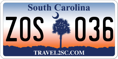 SC license plate ZOS036