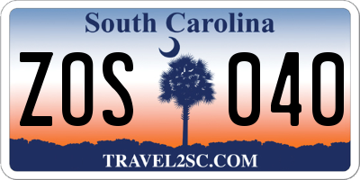 SC license plate ZOS040