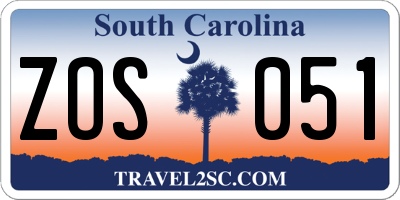 SC license plate ZOS051