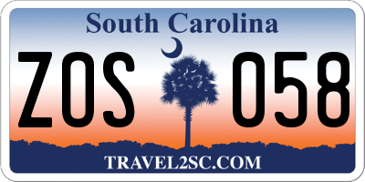 SC license plate ZOS058