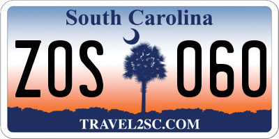 SC license plate ZOS060