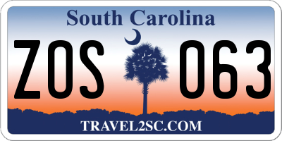 SC license plate ZOS063