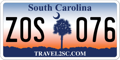 SC license plate ZOS076