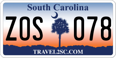 SC license plate ZOS078
