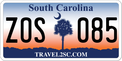 SC license plate ZOS085