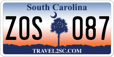 SC license plate ZOS087