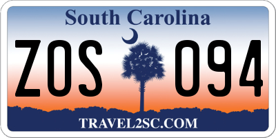SC license plate ZOS094