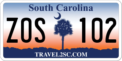 SC license plate ZOS102