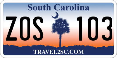 SC license plate ZOS103