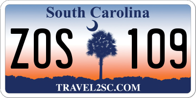 SC license plate ZOS109