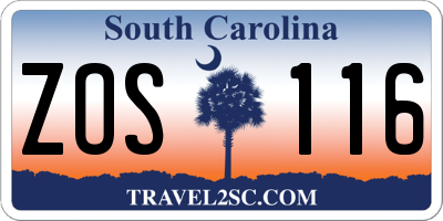 SC license plate ZOS116