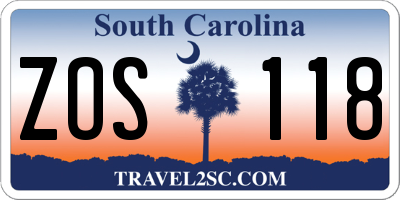 SC license plate ZOS118